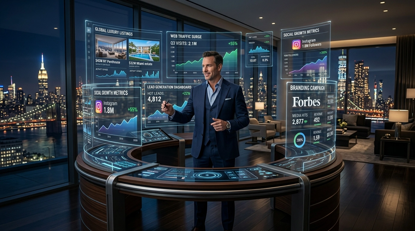 Modern realtor managing online branding, website, and social media presence